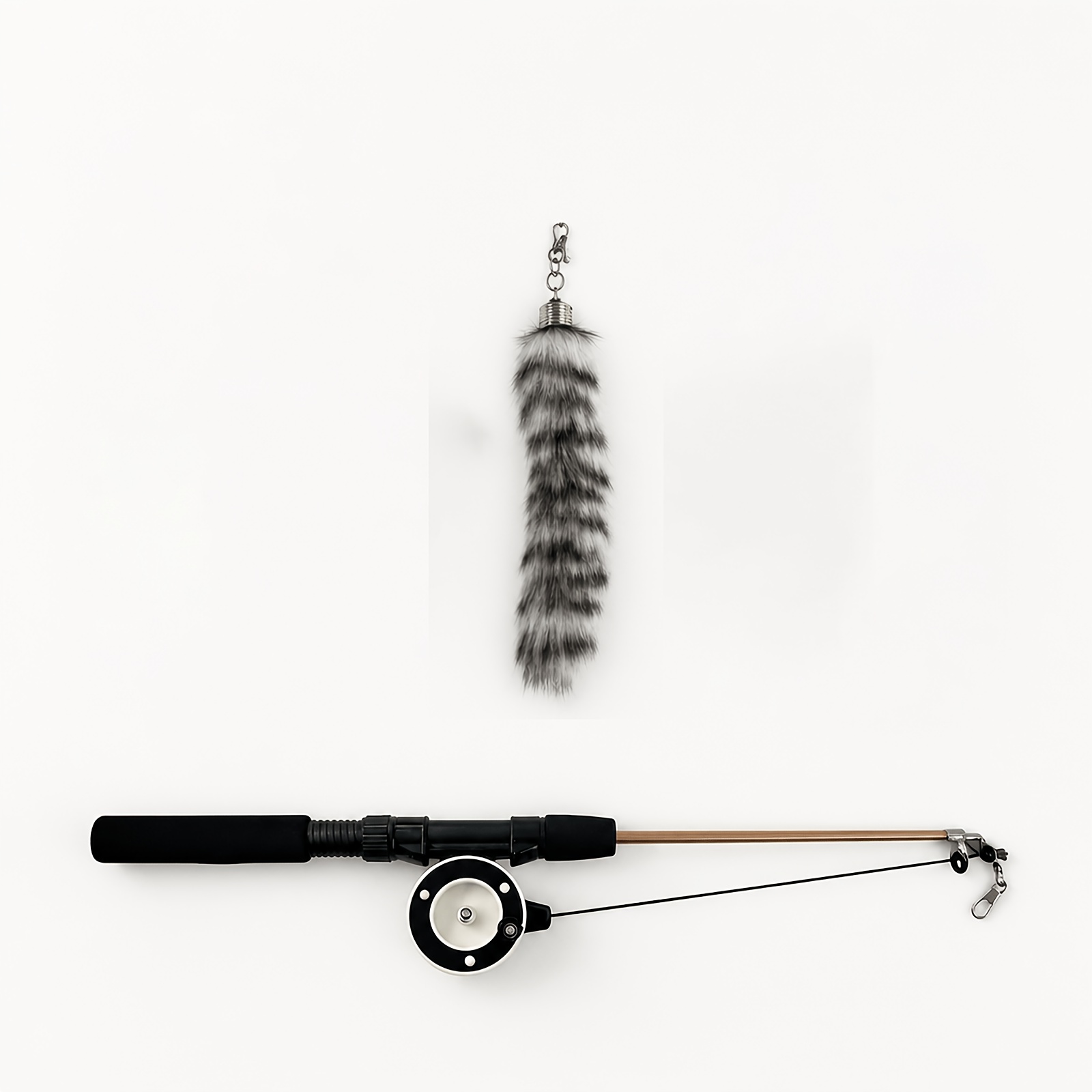TEMU Retractable Fishing Rod Cat Toy, Interactive Teaser Wand With Faux Fur Tail Pendant & Reel, Telescopic Feather Wand Exercise Toy For Indoor Cats