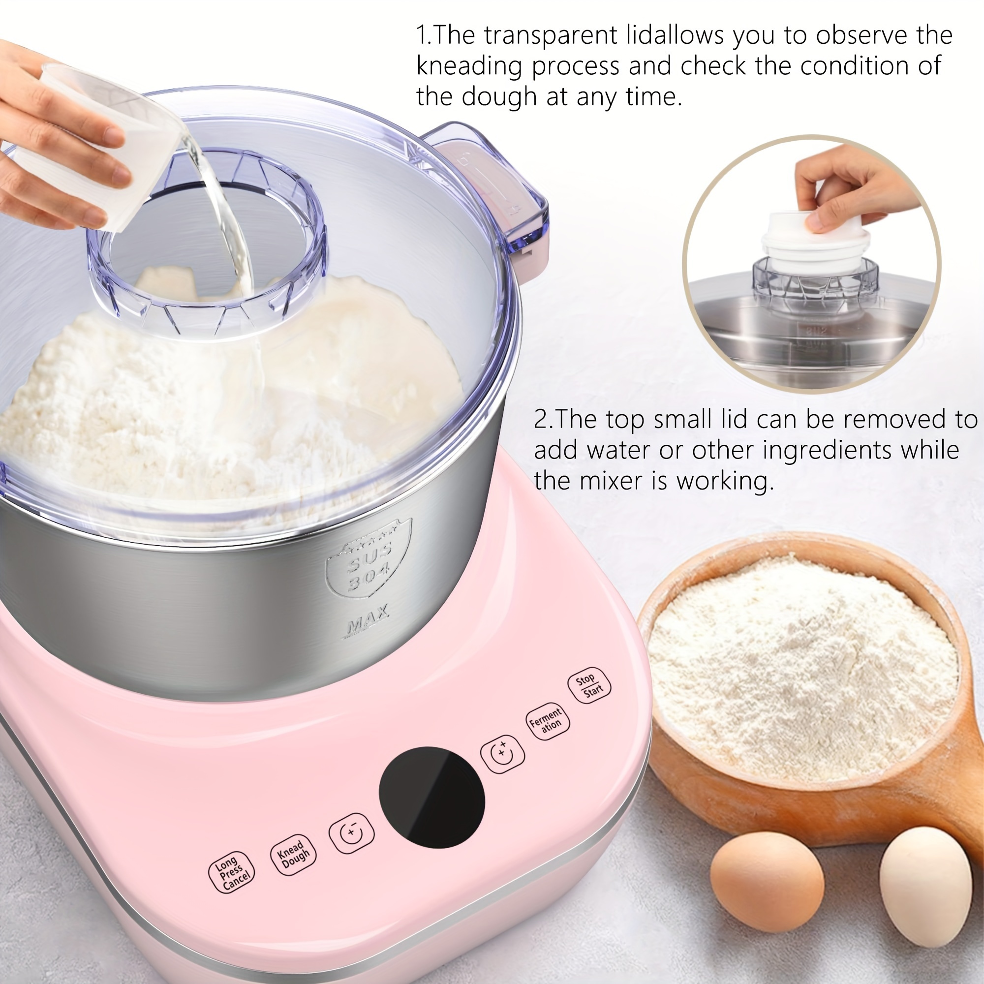 7 3   electric dough maker 304 stainless steel bowl portable lightweight electric kitchen mixer for daily use with   function for pizza bread toast pasta and   Product details 2