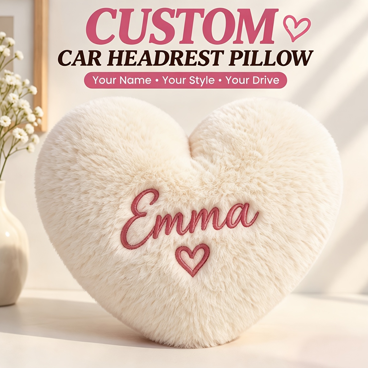 TEMU Oreiller de voyage pour voiture longue distance avec brodé personnalisable pouvant à des fins décoratives. Appui-tête de voiture en peluche de