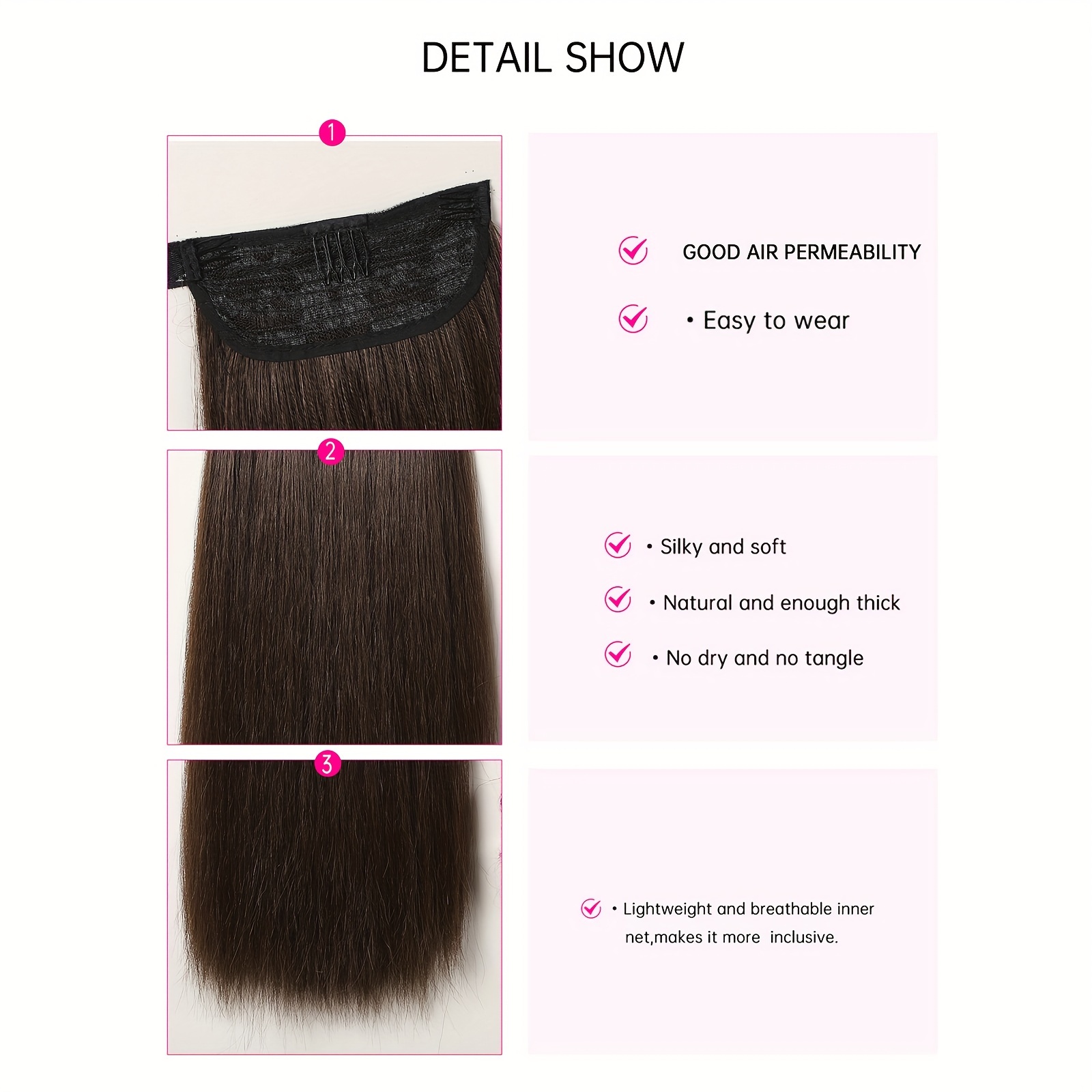 16 inch straight ponytail hair extension 90g synthetic clip in long hair wrap with magic drawstring versatile for all women   hair accessories suitable for birthday party wedding reception mothers day gift for mom mother details 1