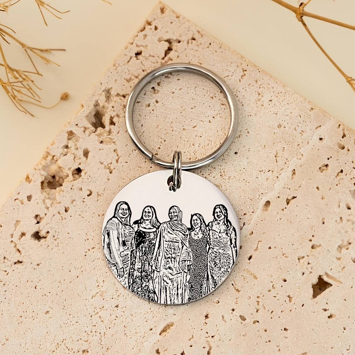 TEMU A Personalized Custom Keychain Featuring A Photo And Name, With The Photo Engraved On The Front And Text On The Back. In Stainless Steel In