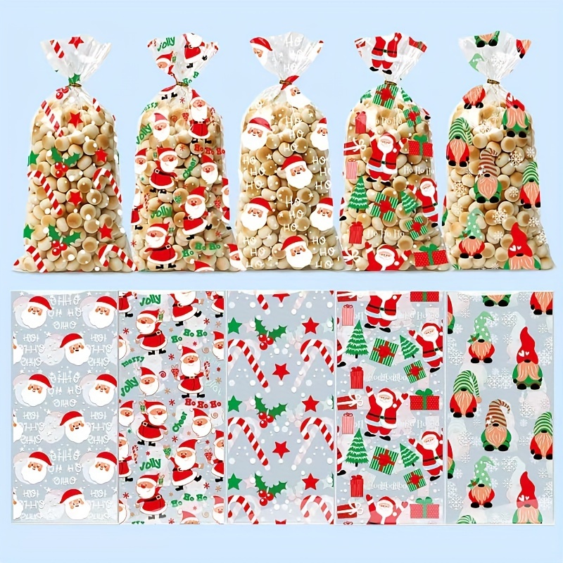 

50pcs Christmas Flat Pocket With Twist Snowflake Crisp Children's Candy Cookie Cookie Packaging Bag