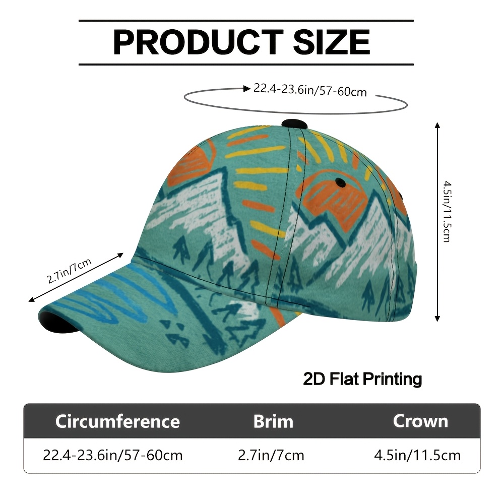 TEMU 1pc Gorra para Hombre con Estampado 2D de Adorable sobre Montañas - Diseño Ajustable con Hebilla, Transpirable para Playa, Exteriores, Pesca,