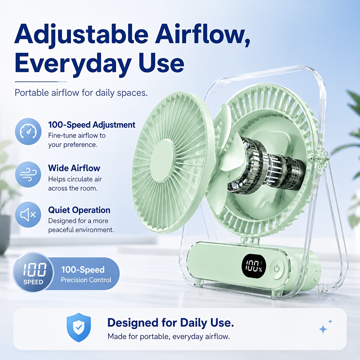 Image of Portable 5-speed Fan, Usb Rechargeable Desktop Fan With Adjustable Hanging Stand, Wall-mounted And Hanging Fan For Home, Office, Travel, Camping, And Outdoor Use