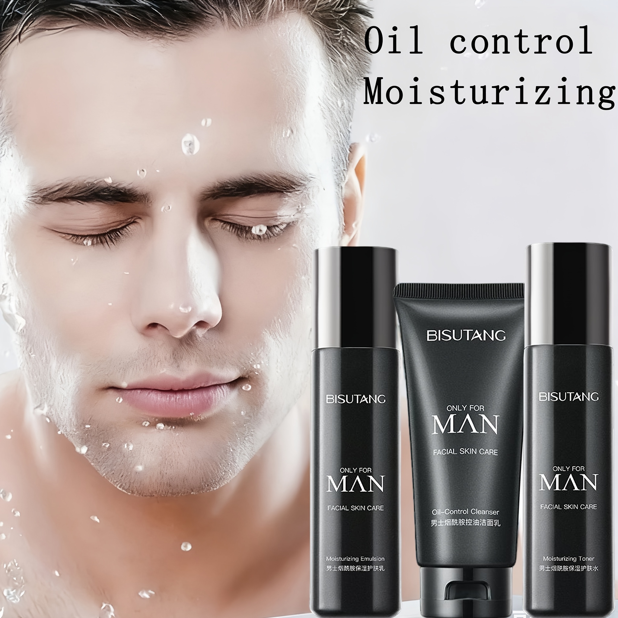 BISUTANG Ensemble de soins pour hommes 3 pièces avec Niacinamide comprenant un nettoyant visage, un tonique et un hydratant pour le soin de jour et de nuit. Il nettoie, hydrate et nourrit, convient à tous les types de peau, contient du collagène, et est une boîte cadeau de soins pour la peau qui hydrate