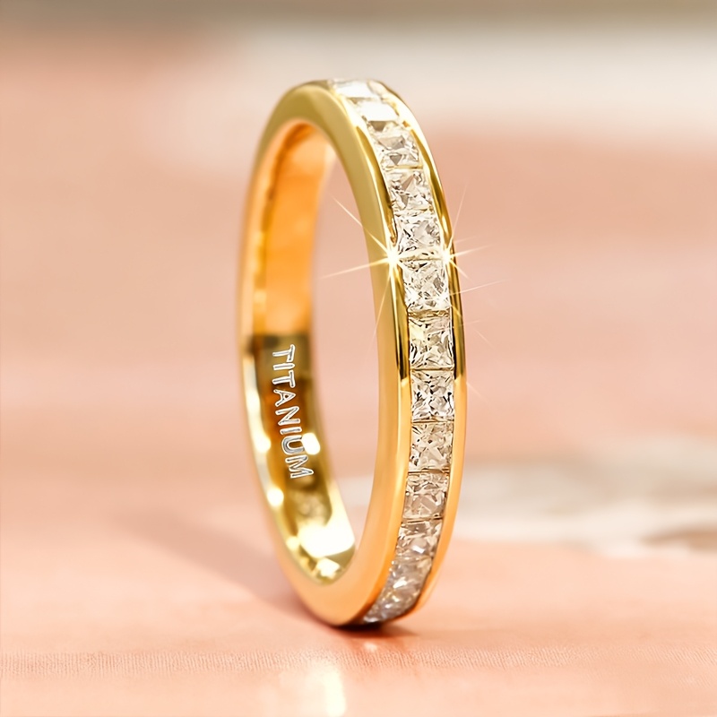 E-shop 4 mm breiter, quadratischer, goldener Luxusring, , einfach, Titanstahl, nie verblassend, Schmuck, Hochzeits- und Verlobungsschmuck für Damen und