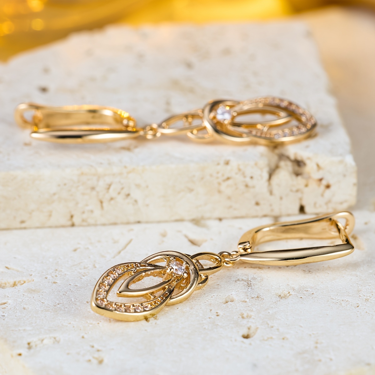 Fashionable Copper Drop Earrings with Synthetic Zirconia