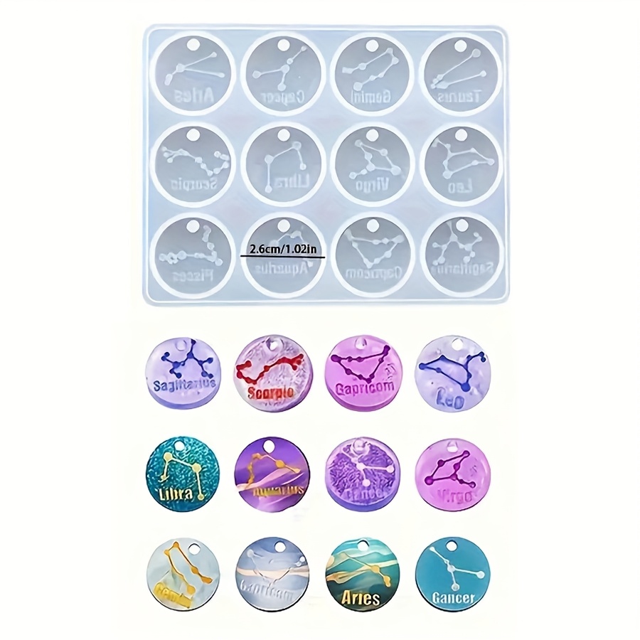 TEMU 1/3/5/10pcs Moule à résine époxy pour pendentif rond Symbole Astrologique, utilisé pour cire , de bijoux, porte-clés et artisanat, 12 moules à