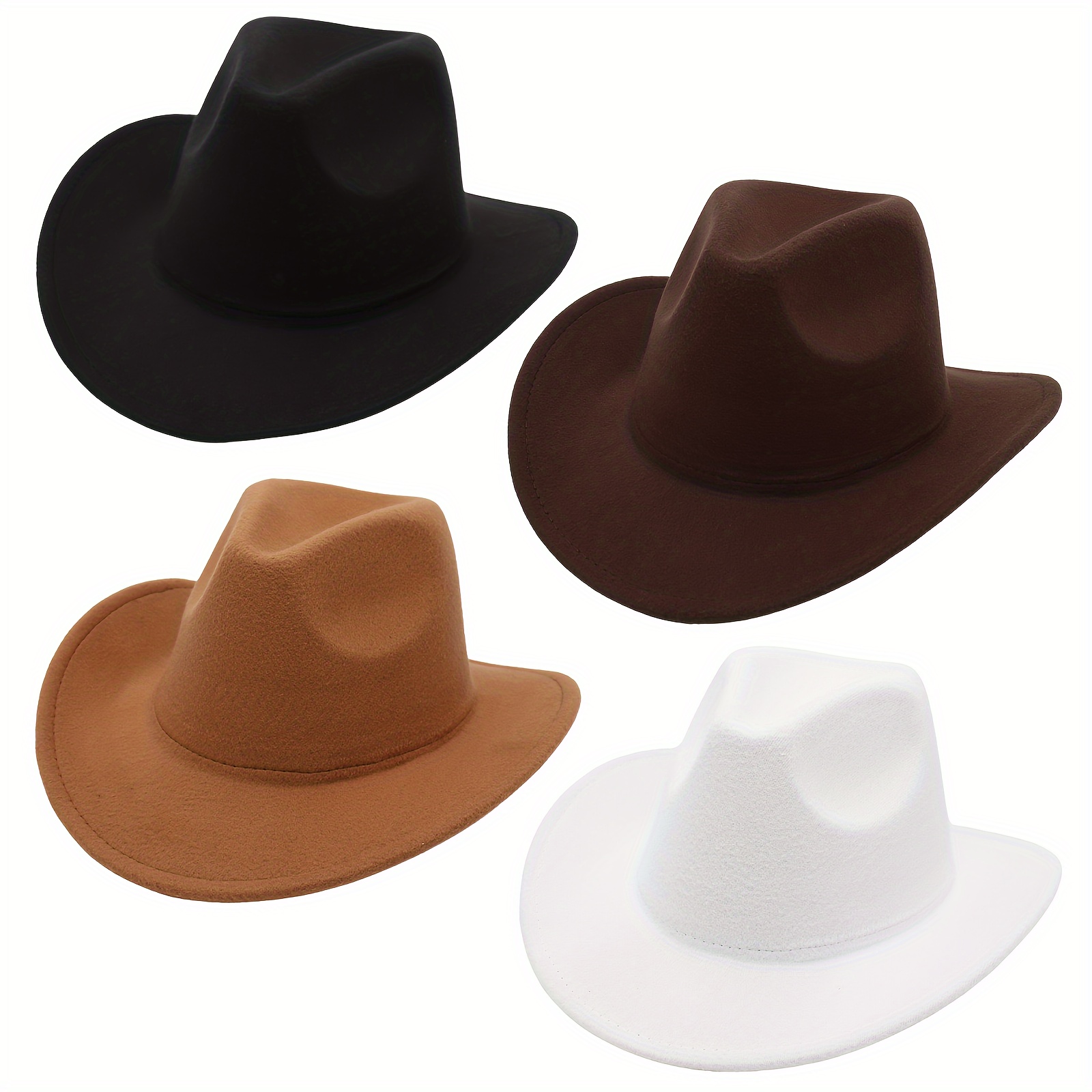 

Classic Western Cowboy Hat For - Wide , Solid Color, Polyester Felt Hat With Reinforced Black | Ideal For Parties & Role-playing, Cowboy Accessories