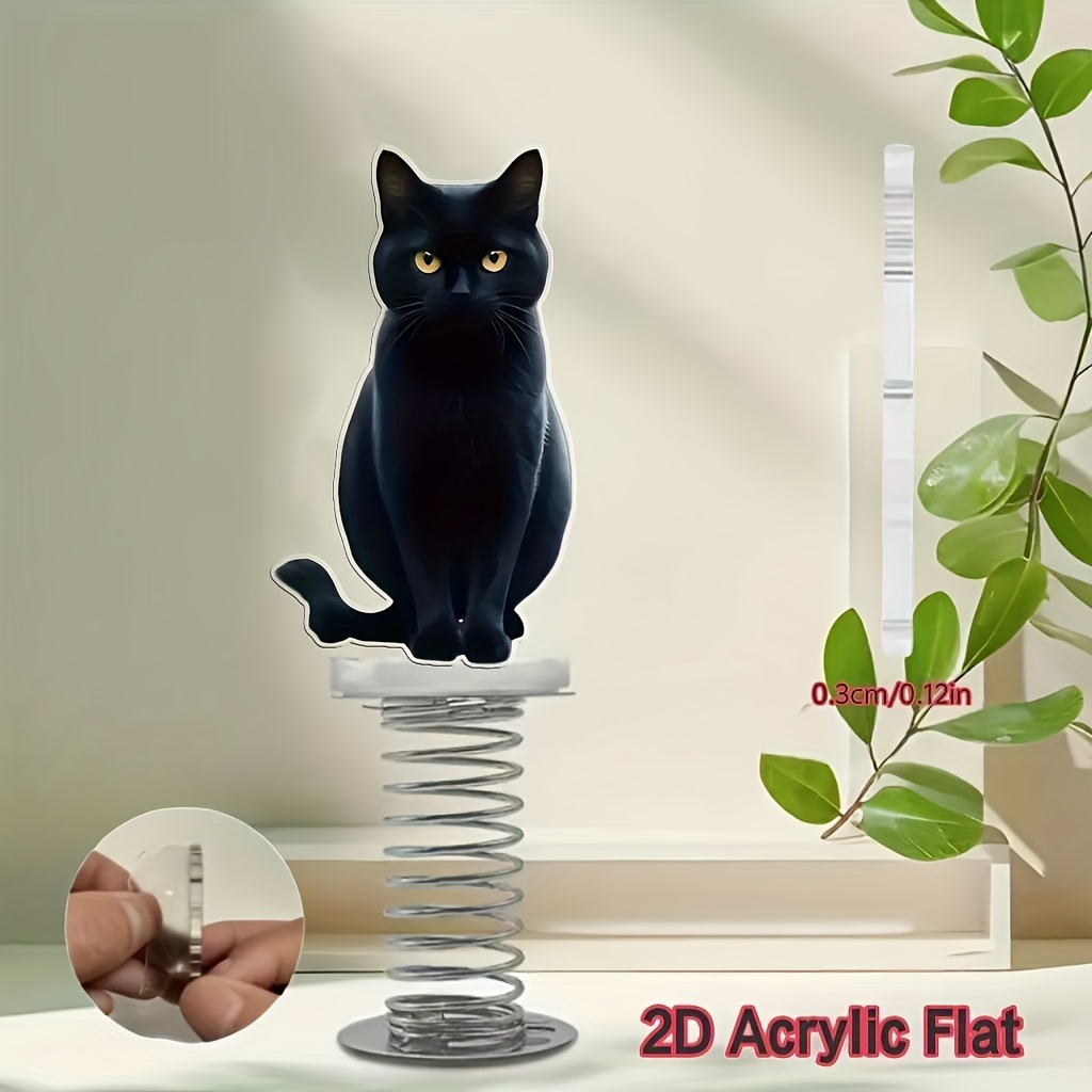 TEMU 2d Flat 1pc Acrylic Cute Cat Car Ornament, Suitable For Cars, Tables, And Bicycles. Unique Furniture Decoration & Perfect Gift, 2d Design, 2d
