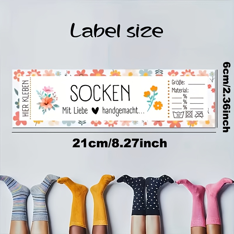 E-shop 25 Stück Sockenverschluss-Aufkleber-Etiketten (ohne Socken, deutsche Etikettenaufkleber, für Strümpfe, Schuhverpackungskartenanhänger,