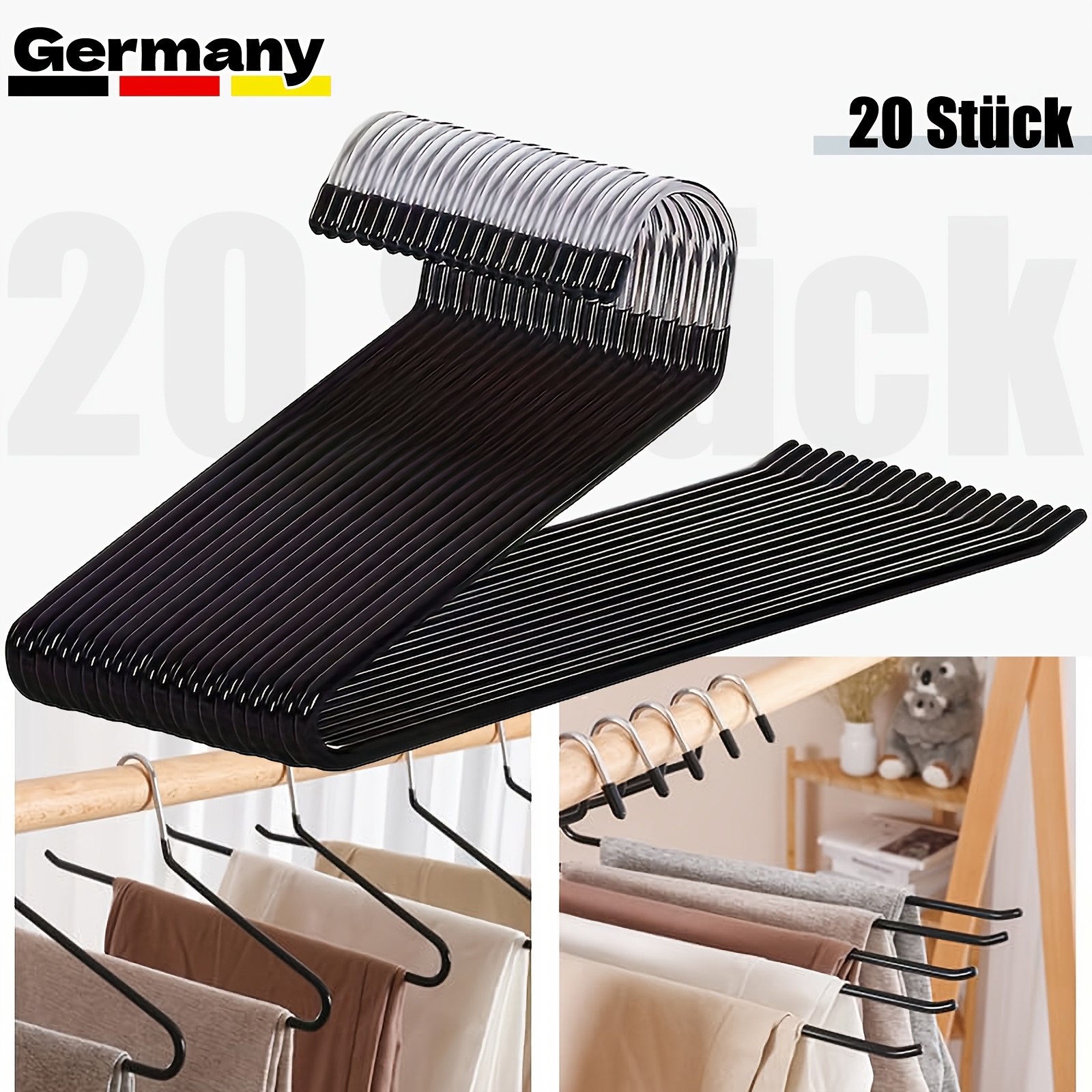 20pcs Black Pants Hanger Anti-slip - Trousers And Jeans Wardrobe Clothes Rack - Space Clothes Hanger - Strong And Durable, Metal Pants Hanger