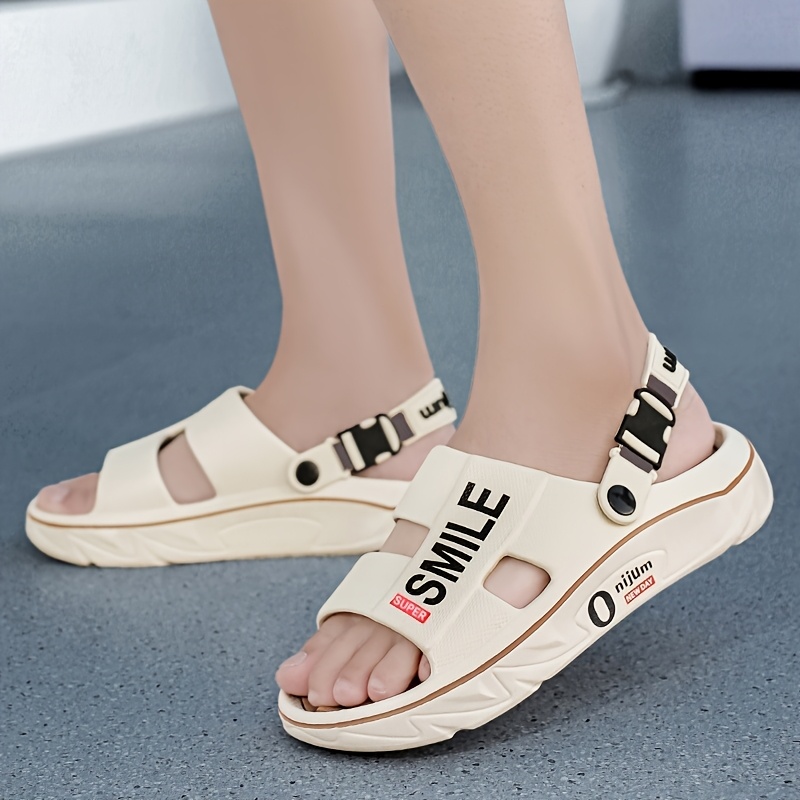 mens summer 2025 new thick sole eva slide sandals slip resistant high quality odor resistant ergonomic arch support massage sole open toe design with   letter print for beach outdoor casual wear outdoor footwear stylish contrast accents antislip footwear strappy sandals suitable for women Product details 6