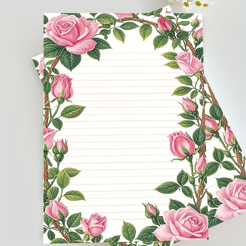  . 25/50 blatt b5-briefpapier mit rosenrand,   für gebetbücher, notizblöcke, abreißblätter, nicht klebend, tagebücher, notizblöcke, journale, geschenke, handgeschriebene notizen, nachrichten, geschenke, für journaling,   journals, schüler, büro, freizeit, aquarell-stil, kreativ