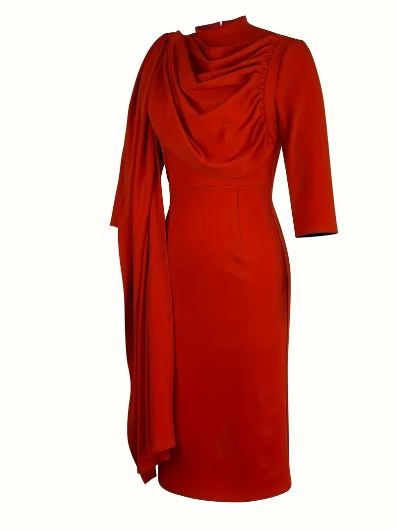 Mid Sleeve Solid Color Pleated Bodycon Dress Mid Sleeve Solid Color Pleated Bodycon Dress