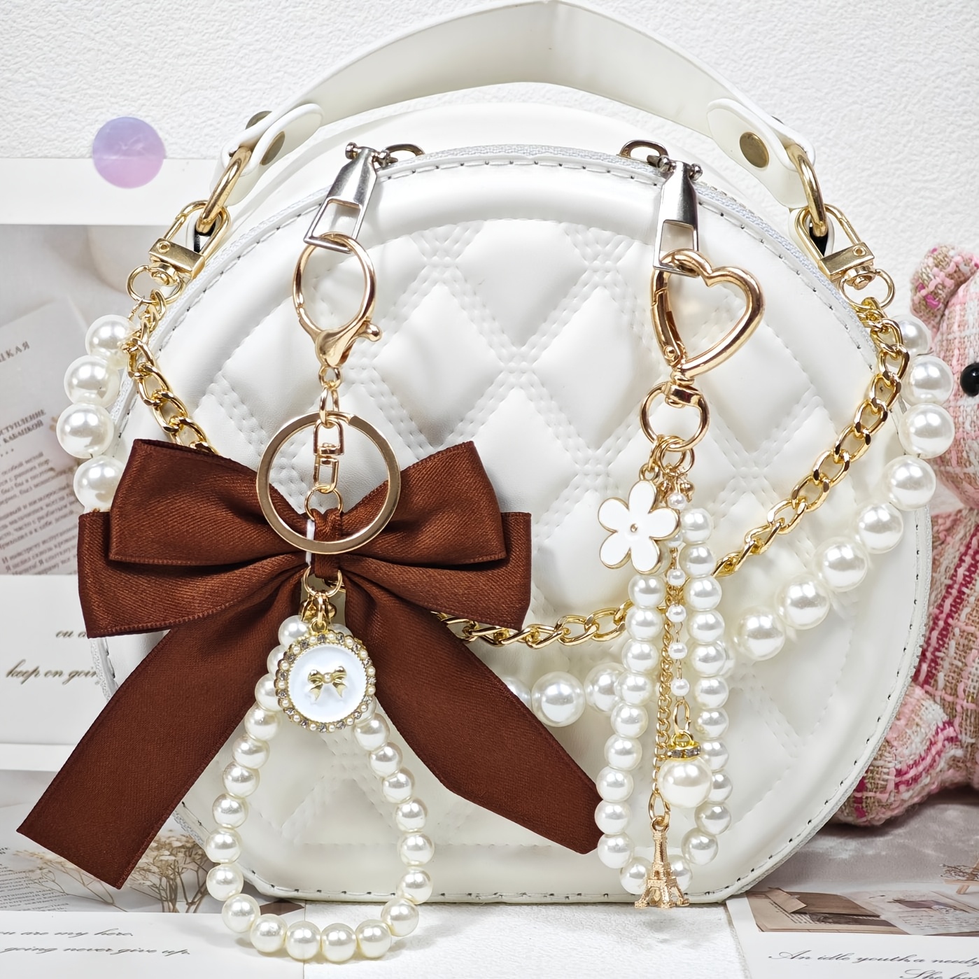 3pcs Chic Metal Bag Charms & Keychains Set, Elegant Handbag Decorations