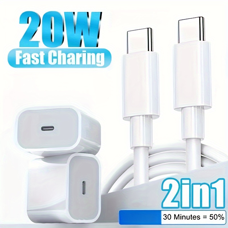 

Pd20w Fast Charging Usb-c/type-c Wall Charger/power Adapter + Usb-c-c , Suitable For Iphone16/15/pro/samsung/android/et