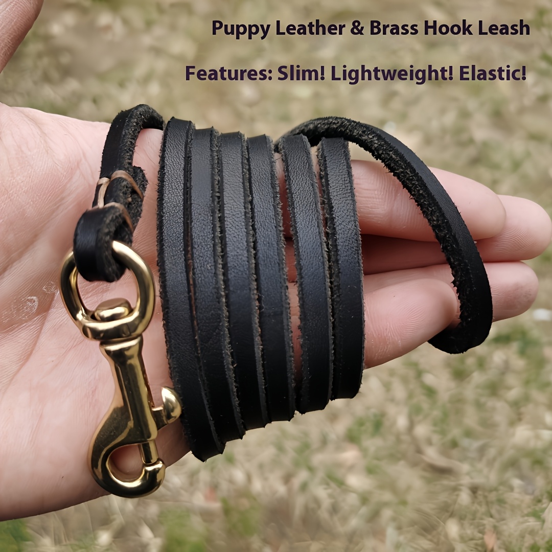 Vintage Lightweight Cowhide Puppy Leash with Brass Hook