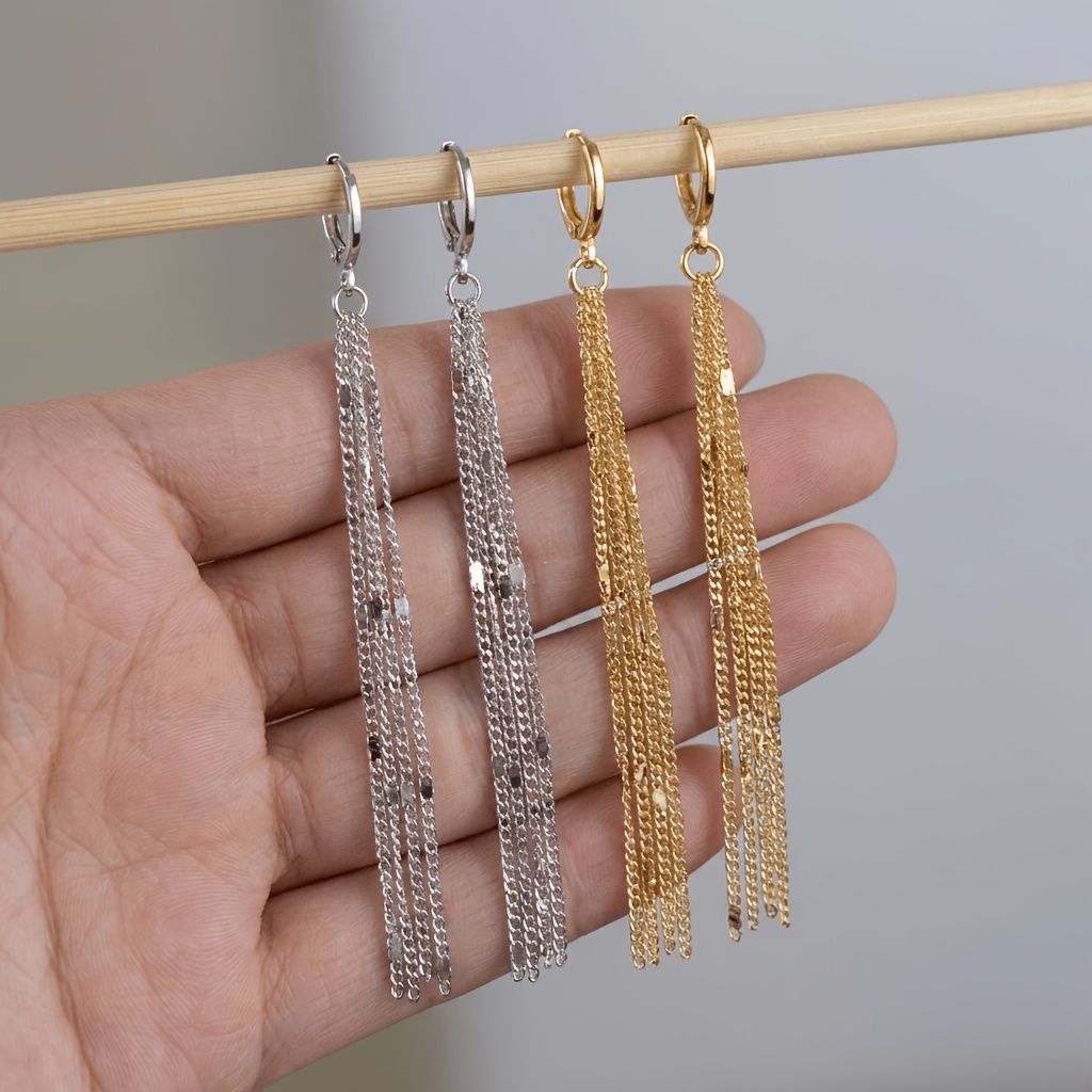 4pcs Tassel Earrings Women's New Long Random Number Pendant Ear Drop Temperament Earrings Ladies Bridal Studs
