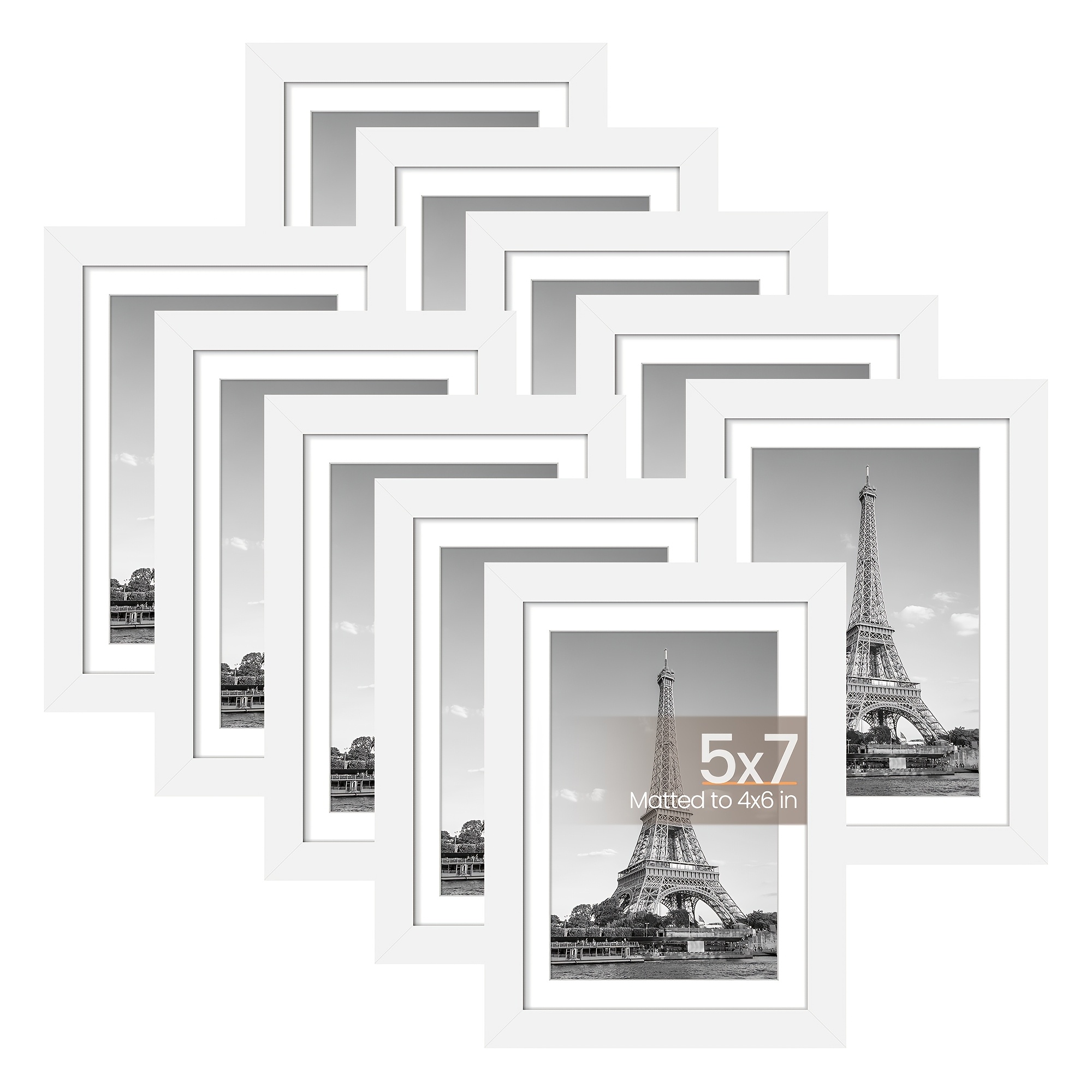 TEMU 5&times;7 Picture Frame Set Of 10, White Photo Art Frames Bulk With Hd Plexiglass, Display Pictures 5x7, For Tabletop Or Wall Display