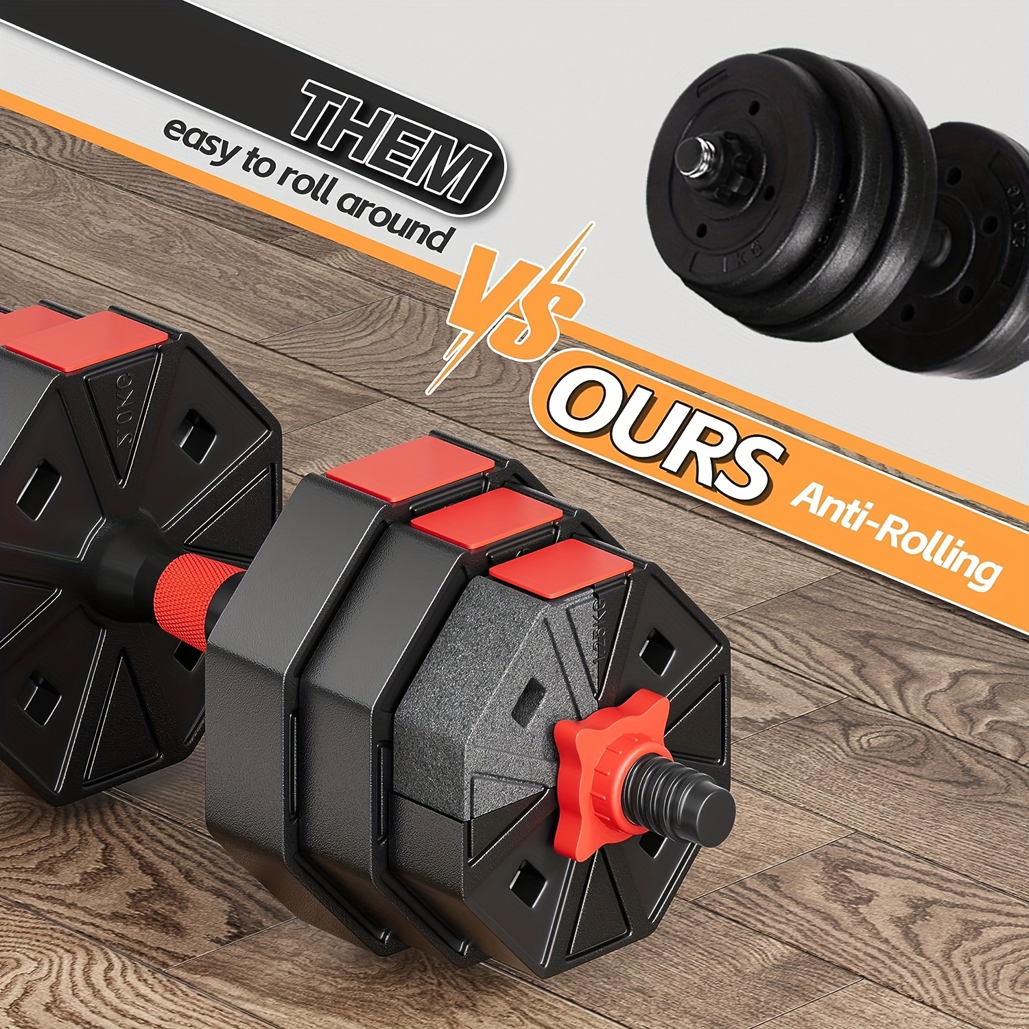 Adjustable Dumbbells Set, 20lbs/70lbs Weight Plate with Connector Used As Barbell, Fitness Strength Exercises for Home Gym, Red