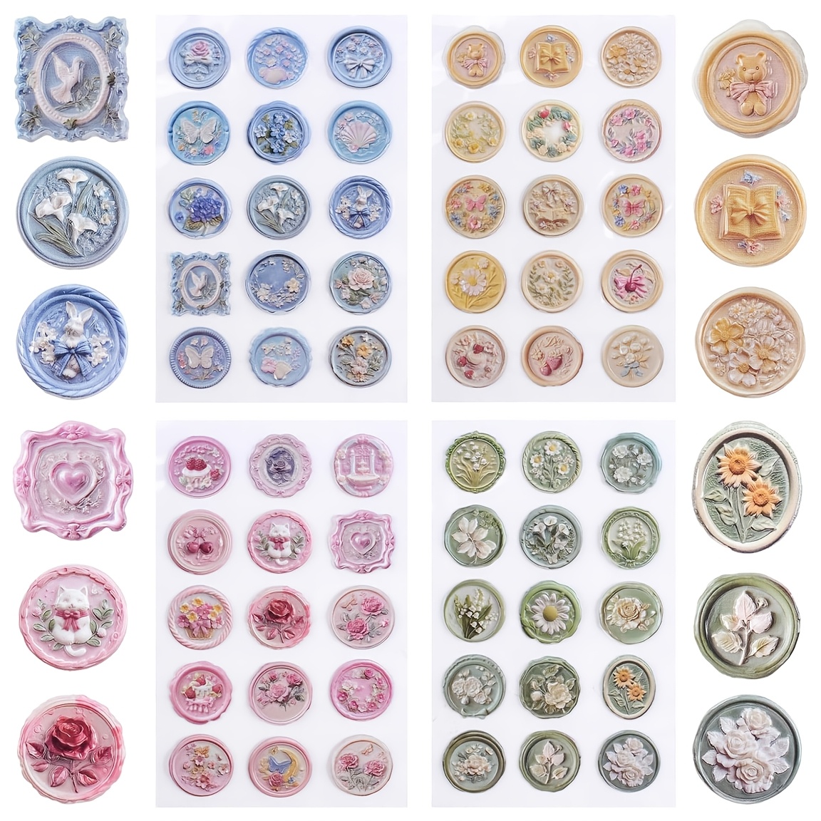 

15/60pcs, Vintage Floral 3d Wax Seal Stickers, Embossed Wedding Envelope Stickers, Suitable For Wedding Invitations, Envelope Stickers, Diy Scrapbooks, Diaries, Stamps, Office Supplies, Party Favors