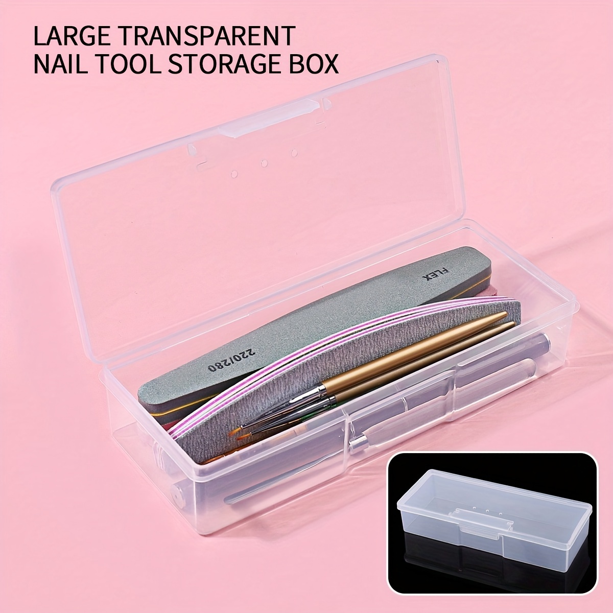 

Clear Nail Art Supplies Organizer Box With Nail Buffer, Tweezers, Clippers, And Pens – Transparent Rectangular Storage Case For Manicure Tools And Accessories – Unscented Nail Equipment Holder