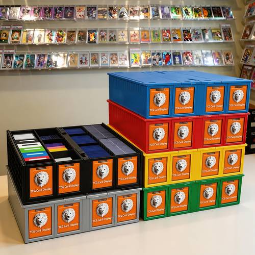 collectible card box double sided display window design in multiple colors storage box for trading cards holds 3200 cards 8 card storage partitions and 8 top hard sleeves loose trading card storage for ptcg and sports cards