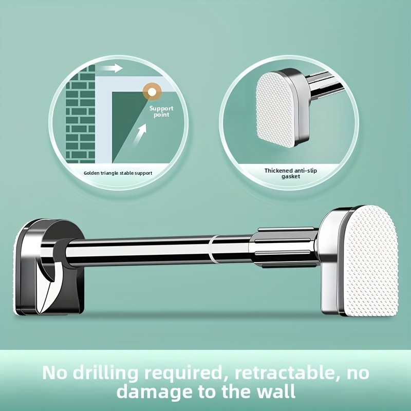 TEMU Curtain Rod - No-drill Shower Curtain Telescopic Rod, Adjustable Pull Rod, Suitable For Curtains, Door Curtains, Shower Curtains, Wardrobe