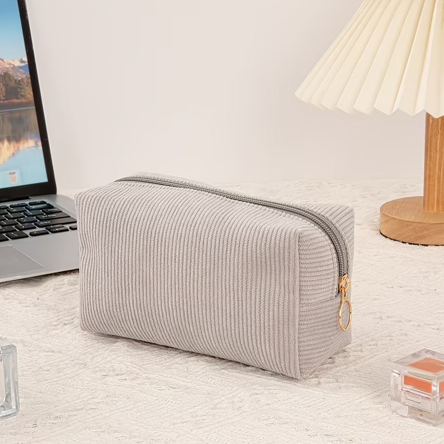 Korean Version Of Cute Nylon Pencil Case, Large Capacity, High , Simple Solid Color, Stationery Storage Bag For School Students, Striped Makeup Bag, Lipstick Bag