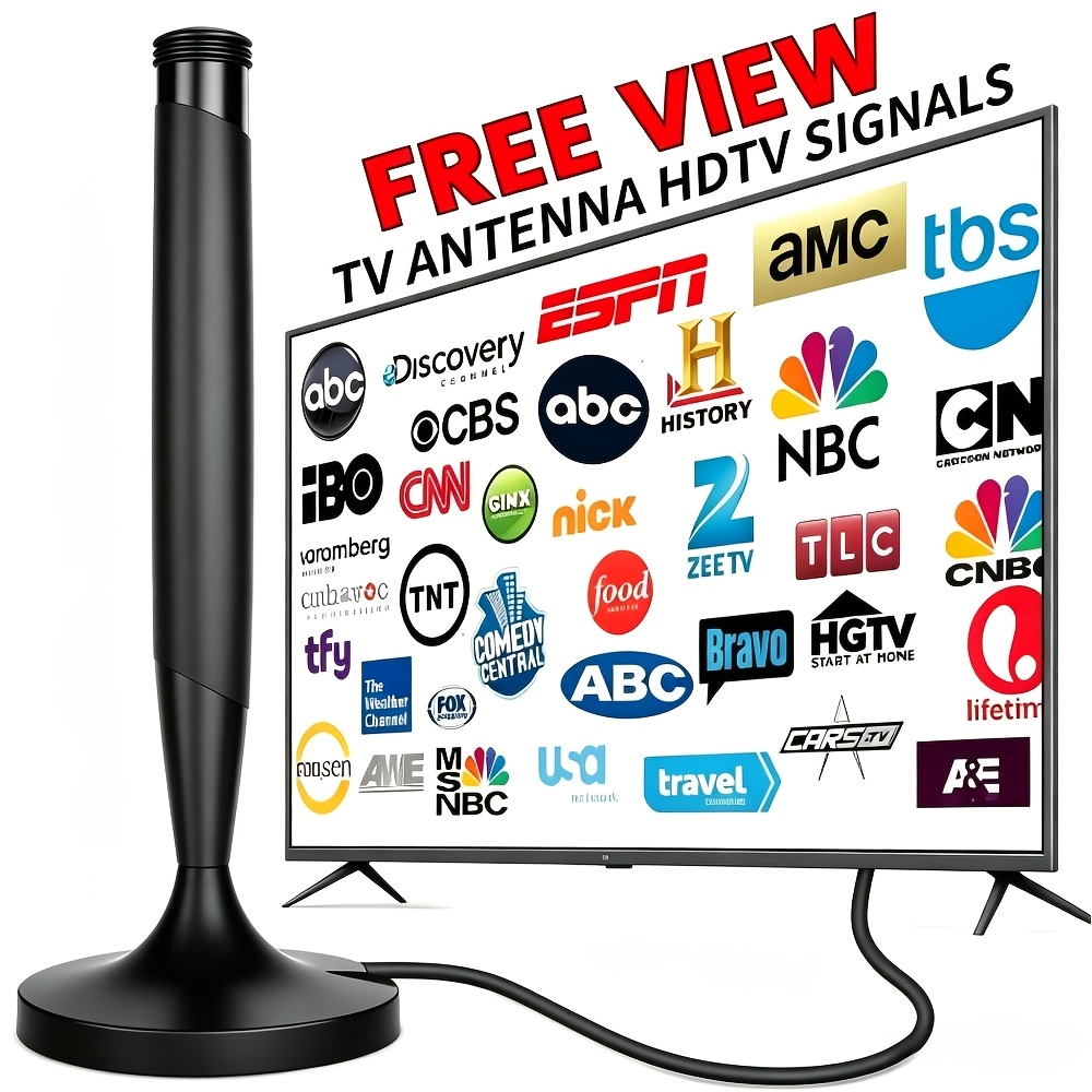 TEMU 2026 Upgraded Hdtv Antenna, Long Range Digital Tv Antenna With Vhf Uhf Signal Amplifier, 4k 1080p Hd Reception, 18ft Coaxial Cable For Free