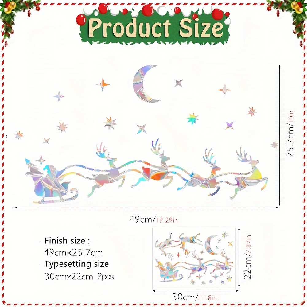 1 set   rainbow prism suncatcher window clings reusable static   pvc glass stickers 5mil thick glossy finish christmas festive bird snowflake decals for holiday decor details 23