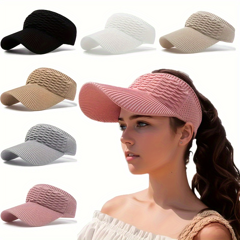 

Knitted Wide Brim Sun Visors Uv Protection Breathable Adjustable - Unscented Travel Beach Hats For Tennis, Golf - Solid Color