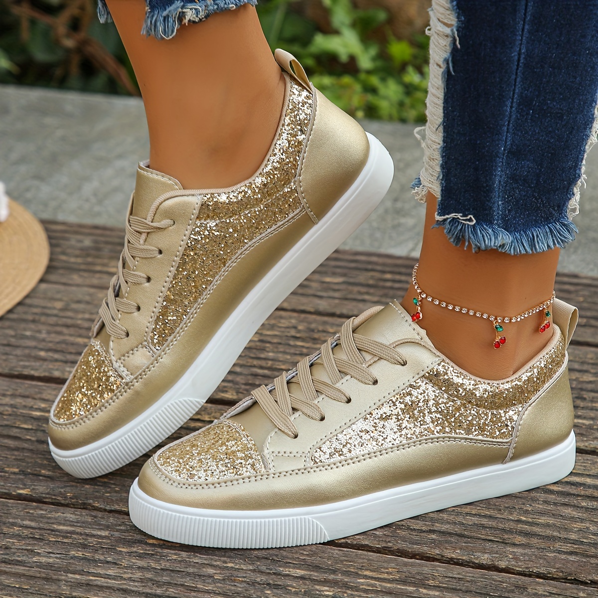 women color glitter sneakers lace platform soft sole Temu United Kingdom