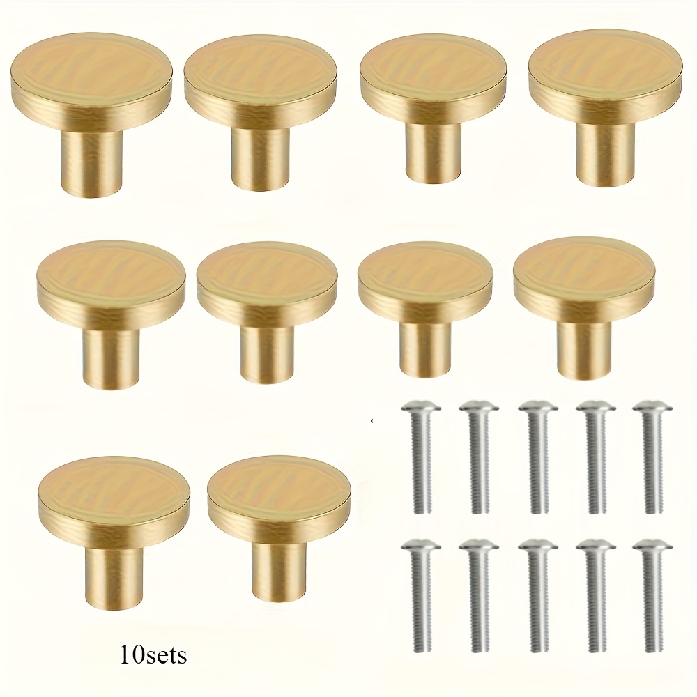 Image of 5/10sets Golden Polished Metal Drawer Knobs, 20x25mm - Bar Style Single Hole Handles For Cabinets, Wardrobes & Dressers With Screws Included, Knobs For Cabinets And Drawers