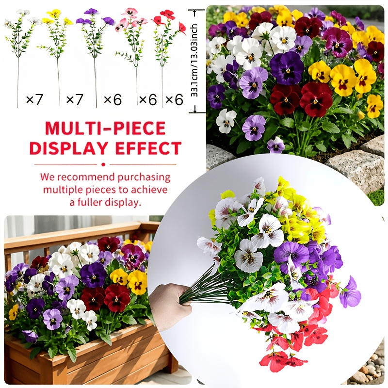 TEMU 32pcs Outdoor Colorful Natural Realistic Artificial Flowers, Of Violet And Bouquet, Strong And Durable, Uv Resistant And Non-fading, Ideal For