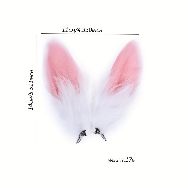 Pink & White Plush Bunny Ears Hair Clips - Soft Fluffy Cat-like or Ears with Pastel Pink & White Furry Tips, Easter Costume for,, Themed Parties (No Glue/Spray Needed)