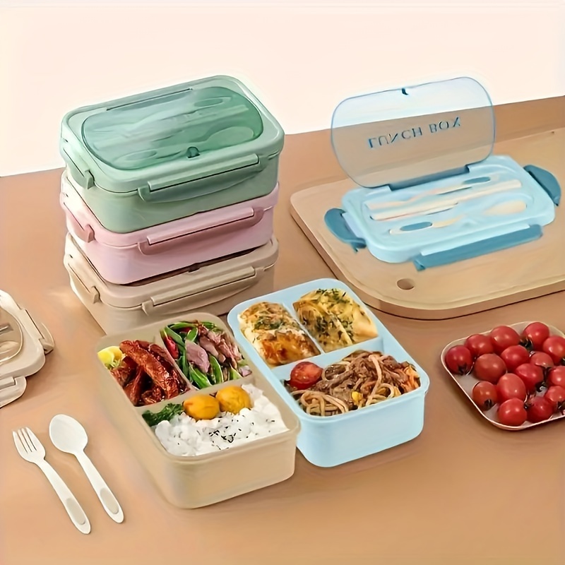 

1pc 33.81oz Bento Lunch Box - Leakproof Plastic Food Container With Built-in Utensil Storage, Microwave And Dishwasher Safe, Bpa-free Rectangle Meal Prep Box For Office Staff