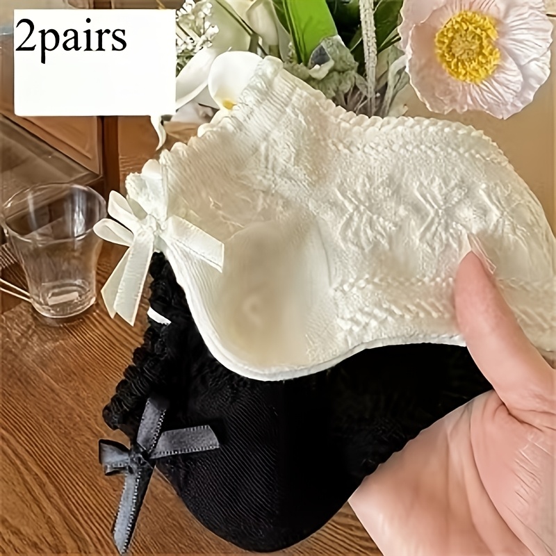 TEMU 여성용 로우컷 발목 양말 2켤레 포인트 장식 포함 - 통기성 레ース 숏삭스, 캐주얼 의상, 데일리웨어, 교복 및 스타일리시한 옷에 적합 - 기계 세탁 가능한 로우컷 얕은 입구 양말 (수정 불필요)