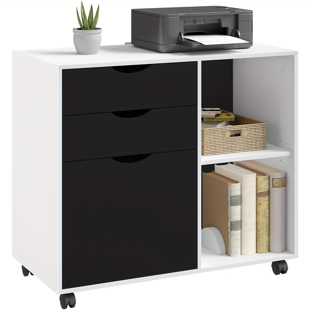 1pc Office Cabinet With 3 Drawers, Office Storage Cabinet, Mobile Filing Cabinet, With , Storage Rack, Suitable For Study And Office, White + Black