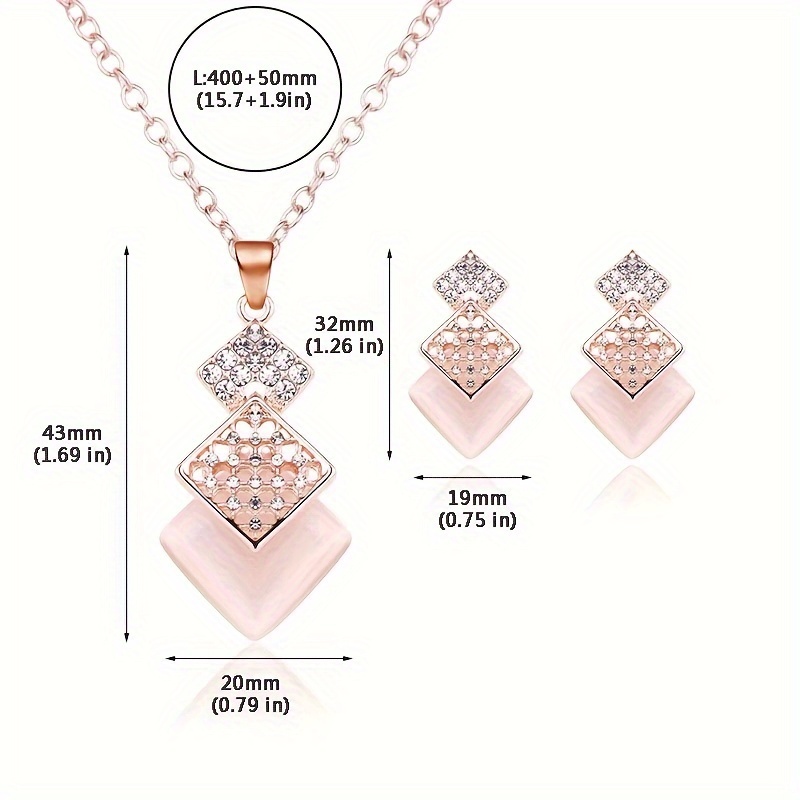 Geometric Cat Eye Stone Pendant & Earrings Set for Women