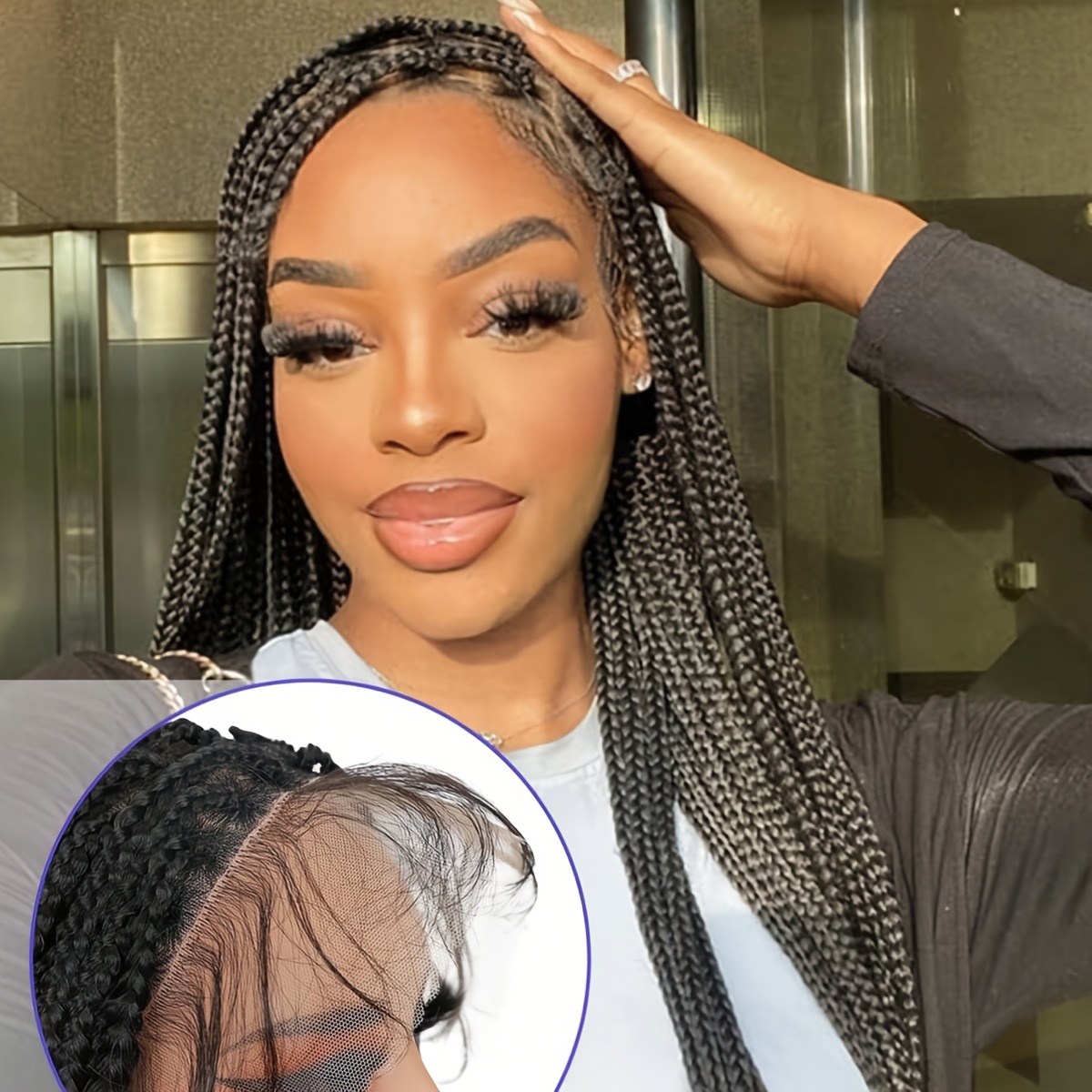 30-inch Complete Lace Braided Wig With Knotless Box Braids For Women, Featuring Free Parting And. This Black Synthetic Lace Front Wig Is For Any Event