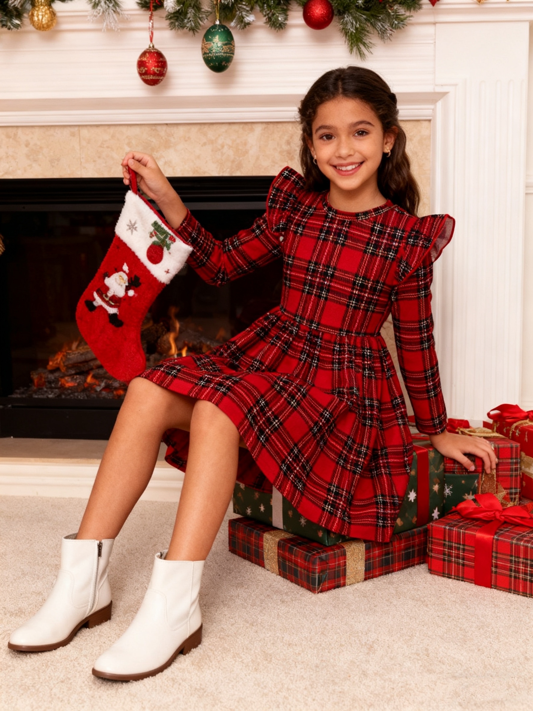 strapless open back dress Red Christmas Plaid Harper Dress – Southern Style main image 0