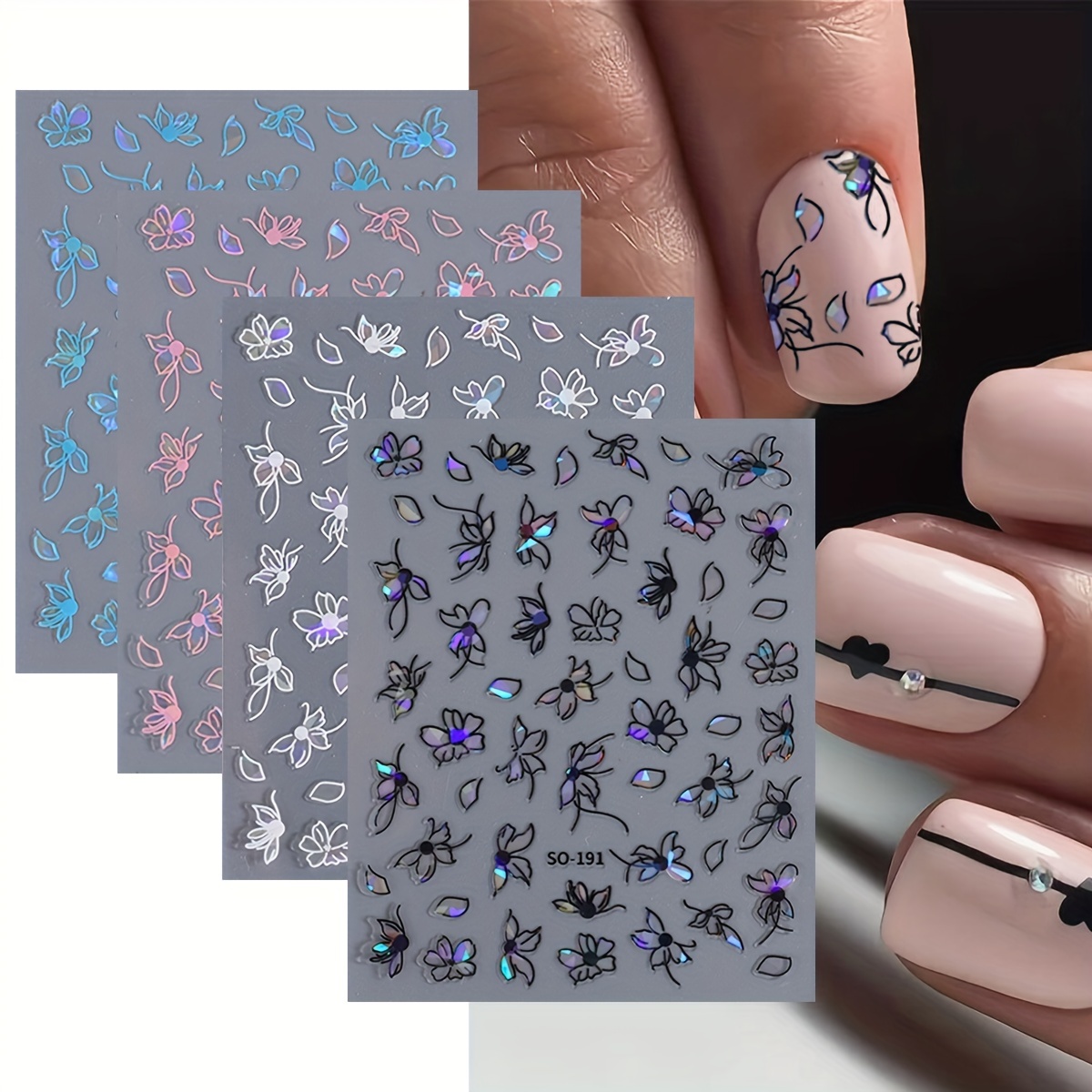 

4 Sheet 3d Butterfly Design Nail Art Stickers, Self-adhesive Nail Art Decals For Diy Manicure, Salon Quality Nail Decoration, Easy To Apply & Long-lasting