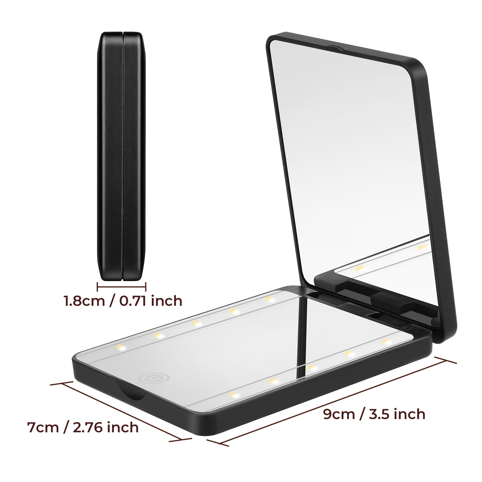 TEMU Espejo de maquillaje LED de , espejos de bolsillo de 1X y 30X, fijado magnéticamente con ajustable, mini espejo de viaje de cara con aumento de