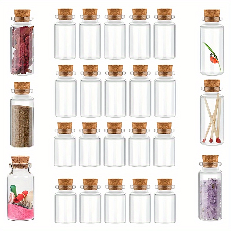 

20pcs Mini Glass Bottles With Cork Stoppers - 10ml & 20ml Transparent Vials For Diy Crafts, Wedding Favors, And Home Decor