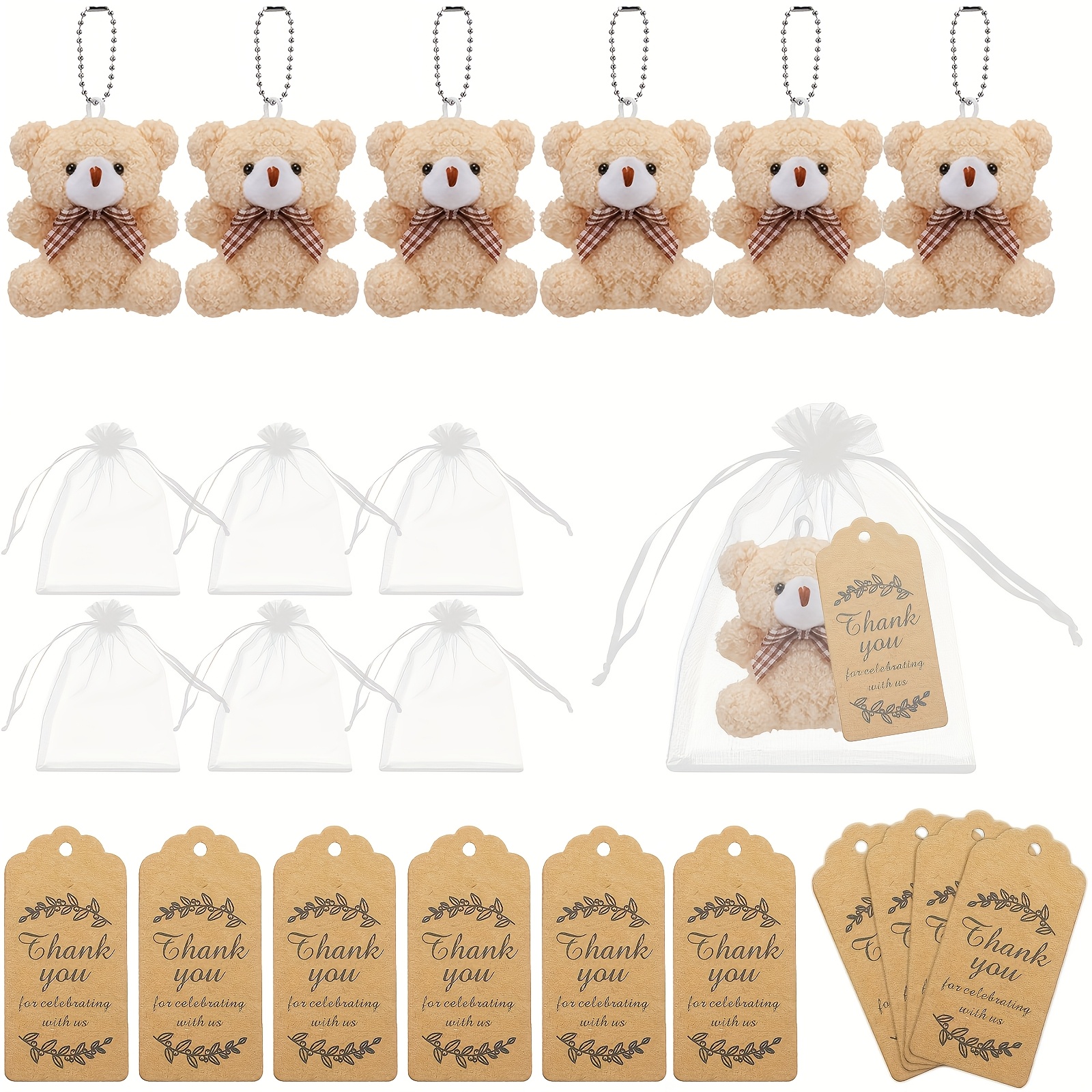 

6sets Mini Bear Gift Bag Favor With 6pcs Mini Bear, 6pcs Organza Bags And 6pcs Thank You Cards For Birthday Party Favor Wedding Bridal Shower Gift