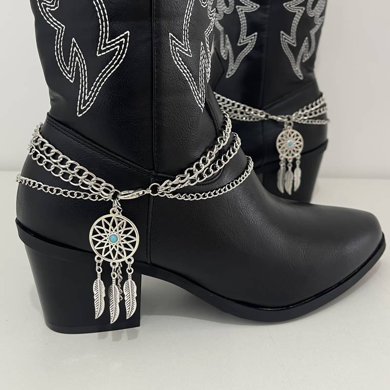 Alwaystyle4you Western Boot Bracelet – Silver Chain Anklet, 3-Way Big Ring Shoe Charm For Women