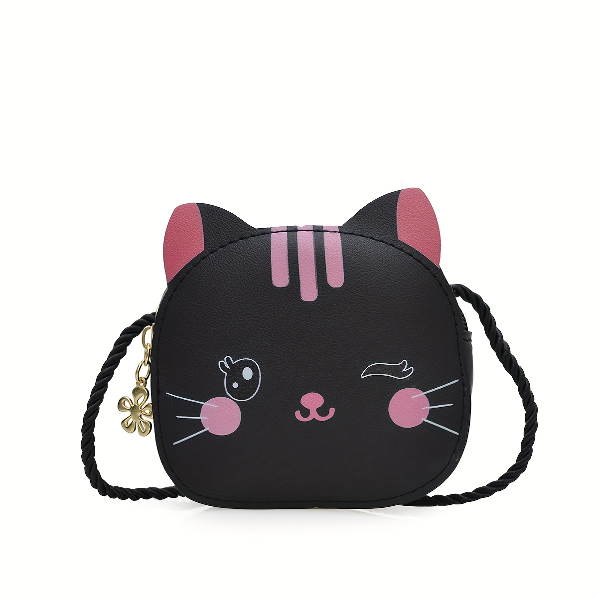 Image of 1 Cat-patterned Unisex Single-shoulder Crossbody Bag, Pu Small Round Bag, Coin Purse, Birthday Gift For Family, Adults, Lovers, And For Dating, Dinner, Parties, And As A Headphone Pouch