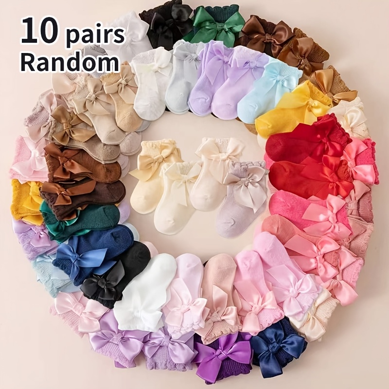 Random 10-pair Baby Bow Socks Suitable For Baby Girls, Usable In